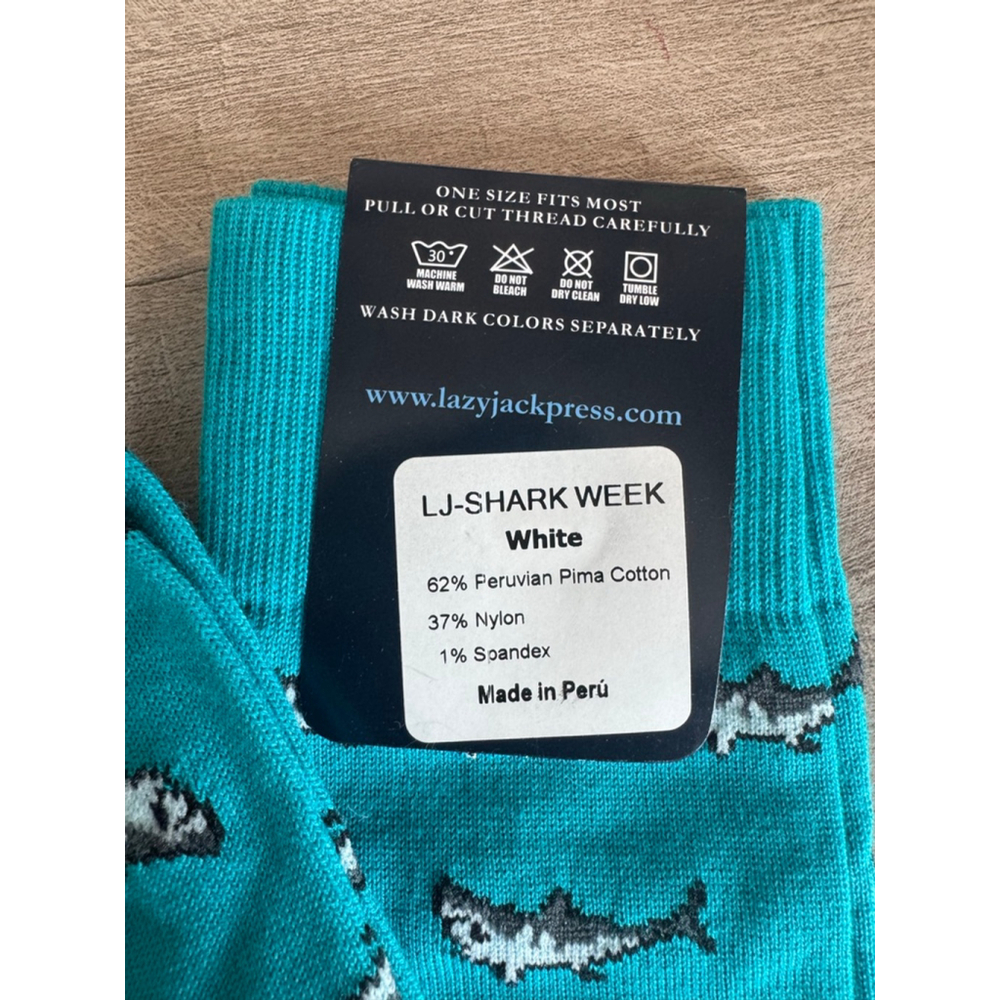 Lazy Jack Press NWT | Mens Shark Week high socks | One Size - Picture 3 of 5